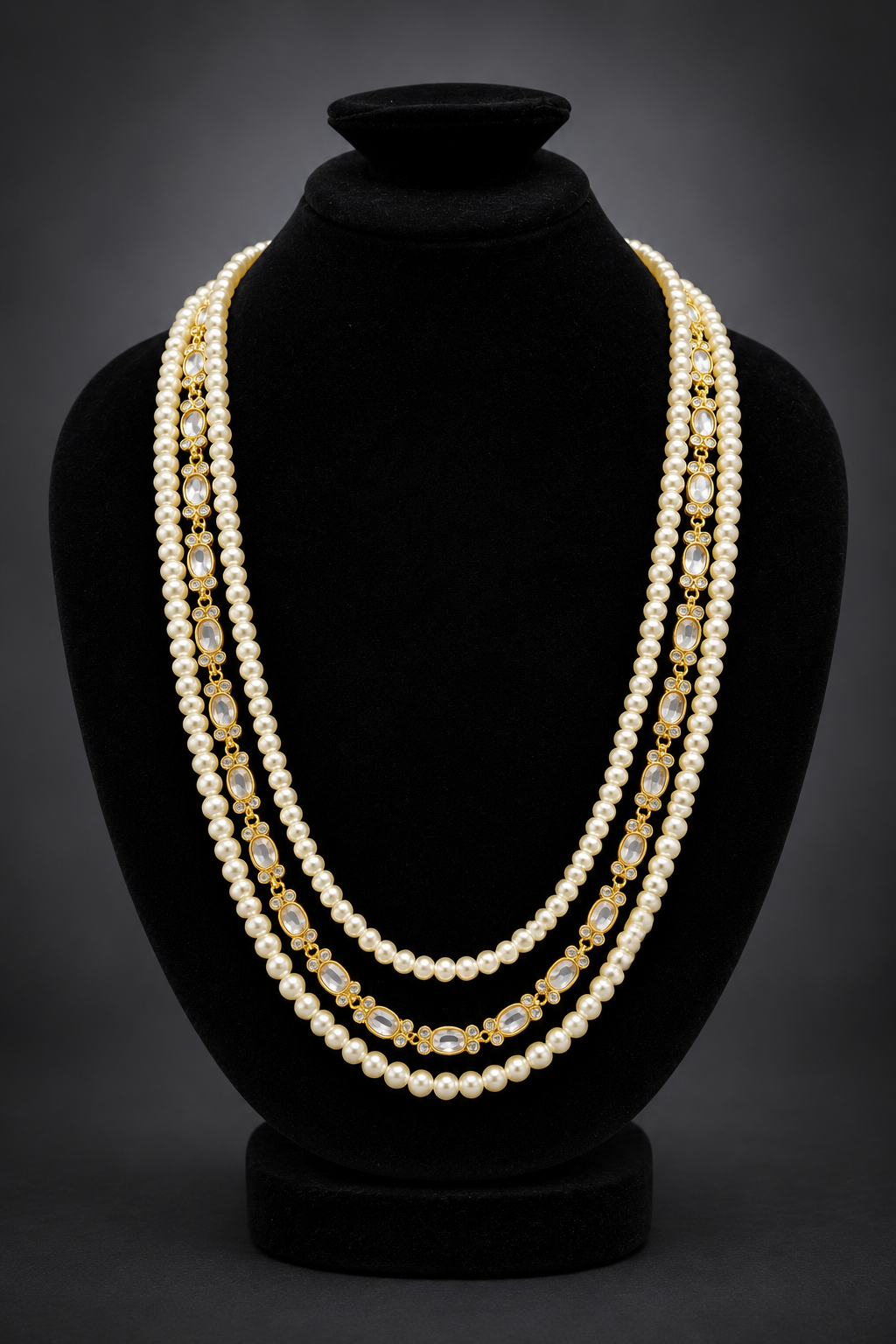 JW250 – Layered Pearl & Stone Necklace