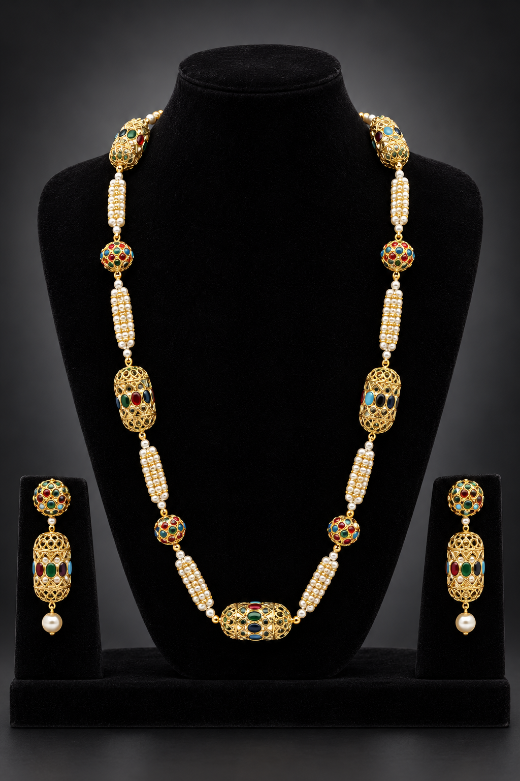 JW860 – Multicolour Beaded Long Necklace & Earrings Set