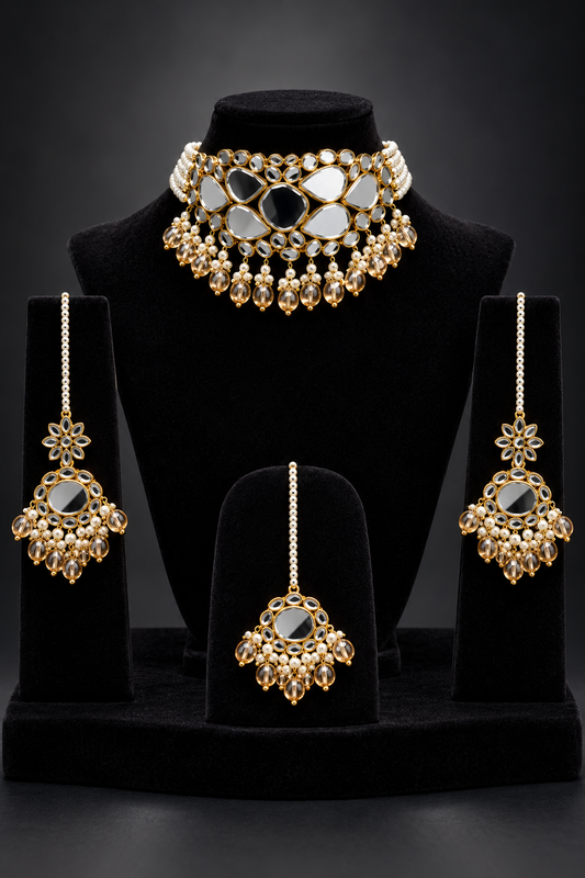 JW270 – Mirror Kundan-Style Choker Set