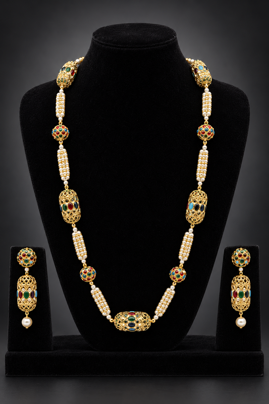 JW860 – Multicolour Beaded Long Necklace & Earrings Set