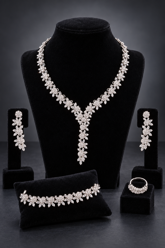 JW345 – Silver-Tone Floral Jewellery Set